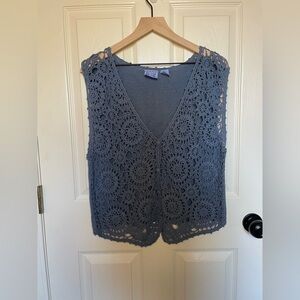 Vintage Beyond Blue Crochet Cotton Vest